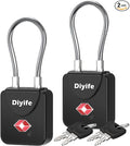 Luggage Locks with Key, [2 Pack] Diyife TSA Approved Luggage Locks, Suitcase Locks, Small TSA Travel Lock with Zinc Alloy Steel Cable Ideal for Backpacks, Bags, Toolbox, Case (Black)