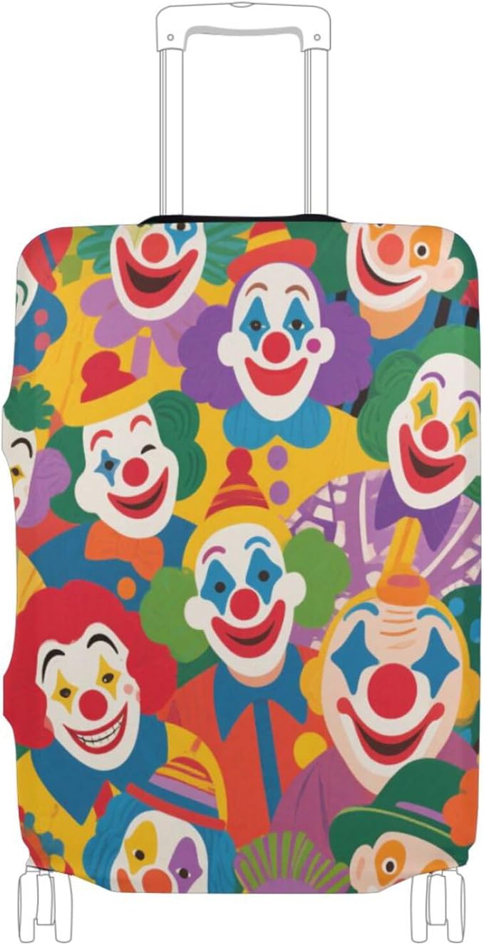 Colorful Cartoon Cute Clown Elastic Large Luggage Cover Washable Elastic Suitcase Covers Luggage Protector Fit 18-32 Inch Luggage, Colorful Cartoon Cute Clown, L 26-28 in, casual