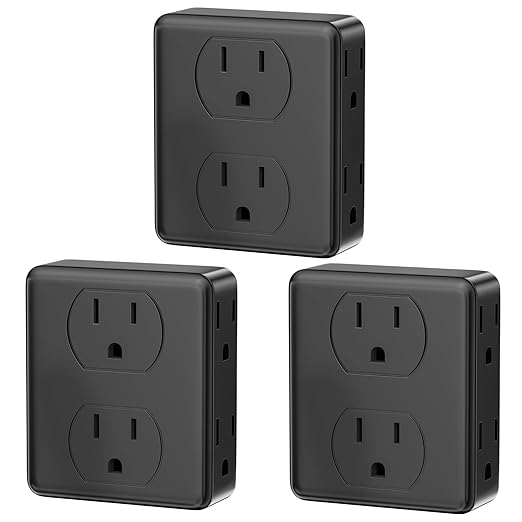 6 Outlet Extender, HITRENDS Multi Plug Outlet Extender, 3 Pack 3-Prong Wall Plug Multiple Splitter for Cruise Ship Home Office Dorm Room Essential, 1875W, Black