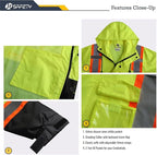JKSafety Hi-Vis Reflective Safety Rain Jacket for Men Women Waterproof Rain Gears for Farming Fishing Work HV Rain Jacket with Inner Mesh Lining and Pockets (117A-YBlk 3XL)