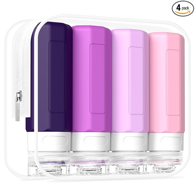 Redfly Travel Bottles for Toiletries, Tsa Approved 3oz Travel Size Containers, Leak Proof Travel Size Toiletries Bottles Silicone, BPA Free Refillable Essentials for Shampoo Conditioners, Purple