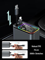 Retractable Car Charger USB C,107W Type C Car Charger Fast Charging with Dual Retractable Cable and USB Ports for iPhone 17/16/15,S25/24/23, Pixel 9/8/7(Build-in USB-C & Lightning Cable)
