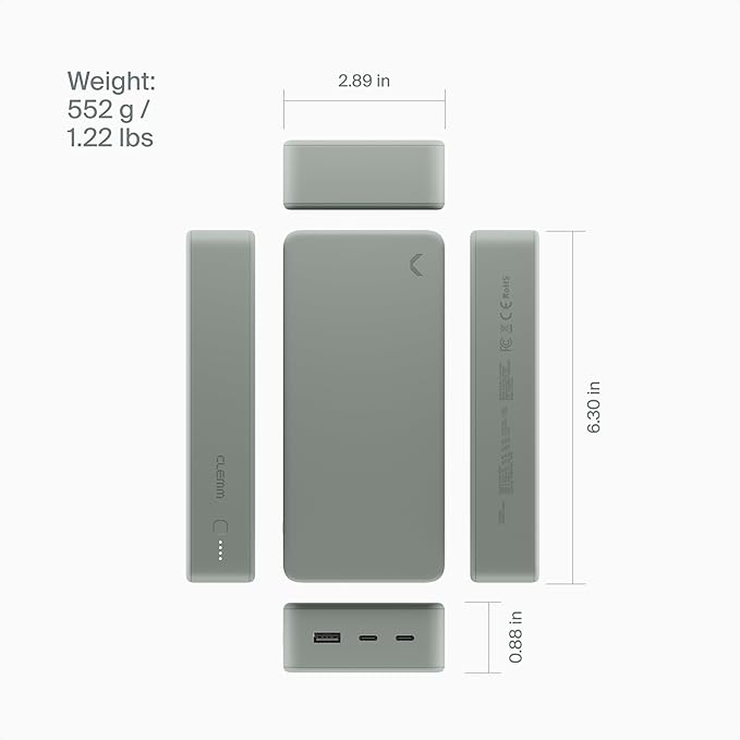 Clemm Portable Charger Quick Charging Power Bank (Gray, 30000, Milliamp Hours)