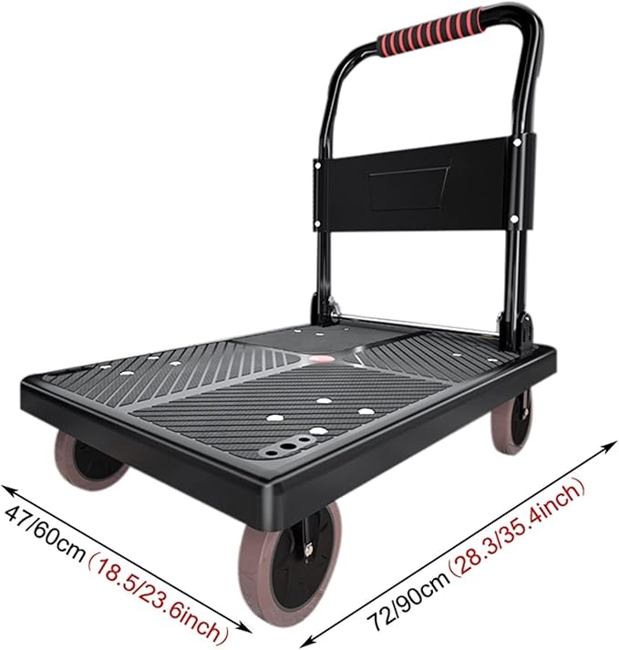 Platform Trucks Push cart Foldable, Push cart Heavy Duty, Hand cart,Suitable for Luggage, Shopping, Travelling, Moving and Office (Color : Black, Size : 72 * 47cm)