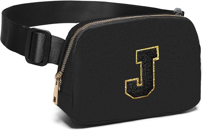 Gitus Belt Bag Fanny Pack Crossbody Bags with Initial Letter Patch Gifts for Wife Older Women Mother Coworker Bridesmaid Anniversary Travel Gifts Beach Gifts (Black-J)