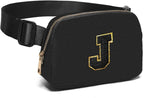 Gitus Belt Bag Fanny Pack Crossbody Bags with Initial Letter Patch Gifts for Wife Older Women Mother Coworker Bridesmaid Anniversary Travel Gifts Beach Gifts (Black-J)