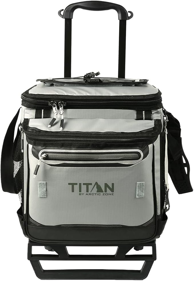 Titan by Arctic Zone Collapsible Wheeled Soft Sided Cooler with Detachable Rolling AT Cart, Insulated Bag with Leak Proof Lining, for Travel, Beach, Picnic, 60 Can Capacity