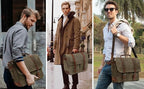 Vintage Genuine Leather Waxed Canvas Briefcase Large Satchel Shoulder Bag Rugged Computer 15.6" Laptop Bag