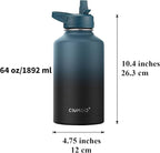 CIVAGO 64 oz Insulated Water Bottle With Straw, Half Gallon Stainless Steel Sports Water Flask Jug with 3 Lids (Straw, Spout and Handle Lid), Large Metal Thermal Cup Mug, Dark Rainbow