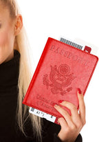 Eoehro Passport and Vaccine Card Holder Combo, Faux Leather, Compact, Lightweight, Waterproof, Red