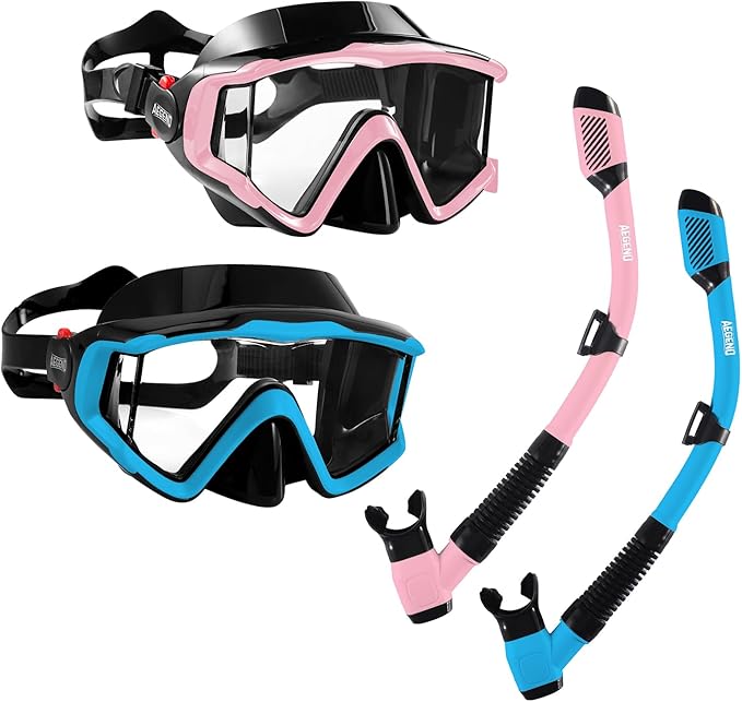 Aegend Snorkeling Gear for Adults Youth Kids, Snorkel Mask with Top Dry Valve - Panoramic View Anti-Leak and Anti-Fog with Mesh Bag for Snorkeling, Scuba Diving, Freediving & Swimming