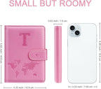 Passport Holder Cover Initail Letter A-Z Travel Wallet Embossed Design RFID Blocking Card Holder Personalized Gift Passport Cover Wallet, Passport Book Holders for Women and Girls, Pink-T