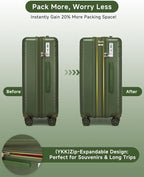 Somago Expandable Carry On luggage with Shock-Absorbing Braking Spinner Wheels Moon Star Design Hard Shell Suitcase with Cupholder TSA Lock (Army Green,Expandable 20 Inch)