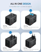 EPICKA Universal Travel Adapter, GaN 75W International Plug Adapter with 3 USB-C PD Fast Charging & 2 USB-A Quick Charging Adaptor All-in-one Wall Charger for USA EU UK AUS (TA-105 Max, Black)