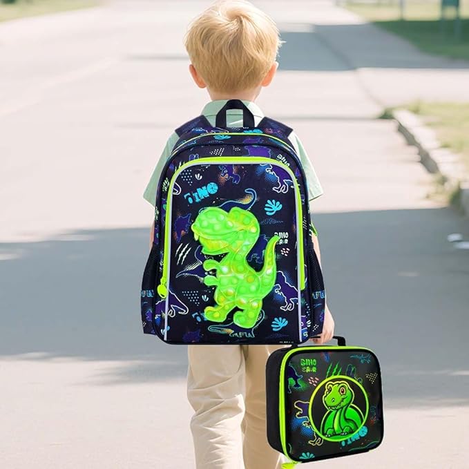 5Pcs Kids Luggage for Boys, Dinosaur Rolling Travel Carry on Suitcase for Toddler Children with Wheels(Black)