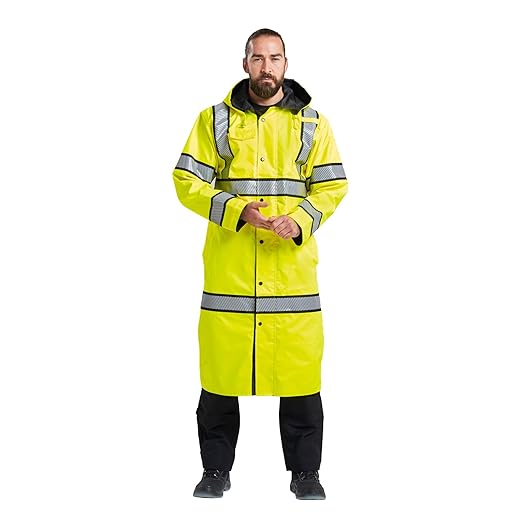Portwest UH447 Waterproof Reversible Raincoat Hi Vis Reflective Long Safety Rain Jacket Yellow/Black, 4X-Large