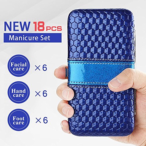 Teamkio 18pcs Manicure Set Pedicure Nail Clippers Set Travel Hygiene Kit Stainless Steel Professional Cutter Care Set Scissor Tweezers Knife Ear Pick Tools Grooming Kits with Leather Case