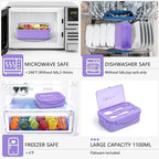 Bento Boxes for Adults - 1100 ML Bento Lunch Box Container For Kids With Spoon & Fork - Durable Perfect Size for On-the-Go Meal, BPA-Free and Food-Safe Materials(Purple)