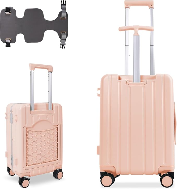 Apelila 20" Ride-On Suitcase with Seat, Double Handle Carry On Luggage with Mesh Pocket & Side Hooks, Hard Shell Spinner Wheels, TSA Lock & Seat Belt