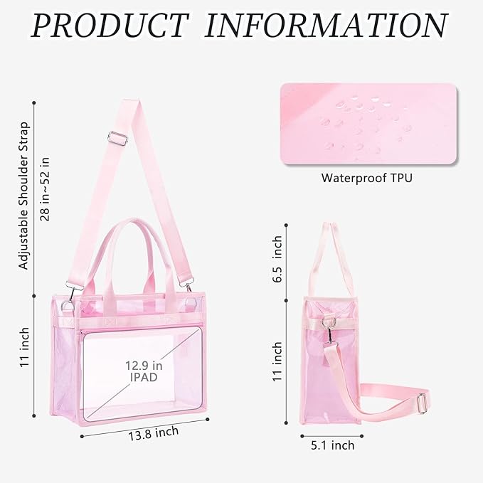 Fammart Iridescent Clear Beach Bag for Women, Jelly Tote Bag Waterproof Sandproof Pool Bag Cruise Vacation Essentials