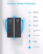Surge Protector Outlet Extender, 9 AC Multi Outlet Wall Plug with Rotating Plug, 1800J Wall Charger, 3-Sided Power Strip Electrical Plug Adapter Outlet Splitter for Home Office Dorm, Black