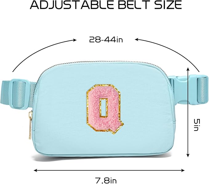 Gitus Gifts for 7 8 9 10 11 Year Old Girls Belt Bag Fanny Pack Crossbody Bags with Initial Letter Patch Birthday Gifts for Daughter Sister Friends Teen girls (Icing Blue-Q)