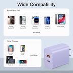 [4 Pack] USB C Charger Block Charging Block Type C Charger 20W Wall Chargers for iPhone Air/17/17 Plus/17 Pro Max/16/16 Plus/16 Pro Max/15/15 Max/14/13/12/Samsung(Purple)