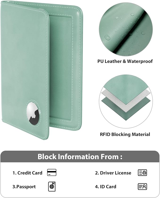 Stouchi Airtag Passport Holder – Track Your Passport, RFID Blocking Travel Wallet for Women, Slim All-in-One Organizer for Secure International Travel (Sky Blue)