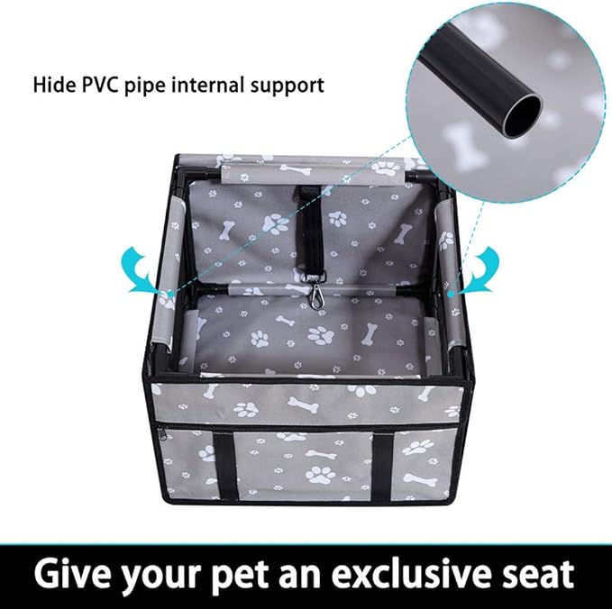 GENORTH Dog Car Seats for Small and Medium Dogs,Portable Puppy/Pet Car Booster Seat with Clip-On Leash and Mesh Window for Pet Up to 20 lbs
