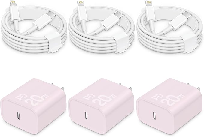 CXX Fast Charger for iPhone [3-Pack, MFi Certified], 20W USB-C PD Block with 6Ft Charging Cable Compatible with iPhone 14/13/12/11/Pro Max & iPad (Purple)