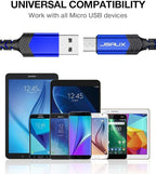 JSAUX Micro USB Cable for Android, (2-Pack 6.6FT) Kindle Charger Cord Replacement, Nylon Braided USB Micro Charging Cable Compatible with Galaxy S7 S6 J7 Edge Note 5, Kindle, MP3-Blue