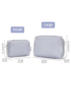 Narwey Striped Makeup Bag Travel Cosmetic Bag Organizer Toiletry Bag Make Up Bags with Compartments for Women Girls (Large, Greyish Blue Stripe)