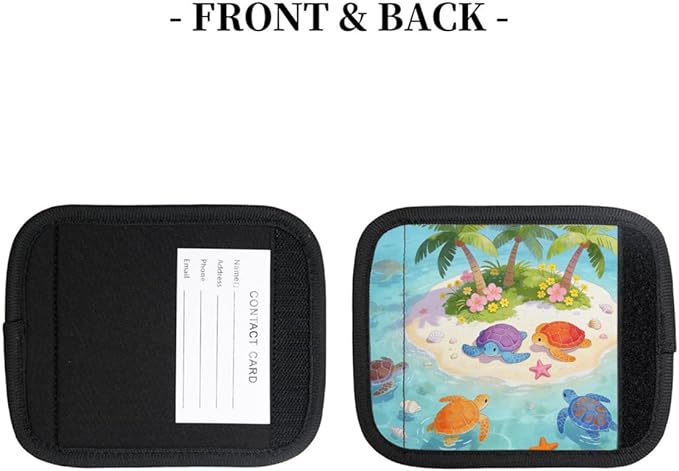 2 Pack Luggage Handle Wrap with Travel Tags - Non-Slip Protective Cover Soft Handle Grips Covers for Suitcase(Island Turtles)