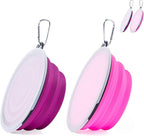 SLSON Dog Bowls Pet Collapsible Bowl with Cover Lids,2 Pack Dog Travel Bowls Portable Foldable Cat Water Dish Bowl for Pets Walking Parking Camping (Pink and Purple, Large)