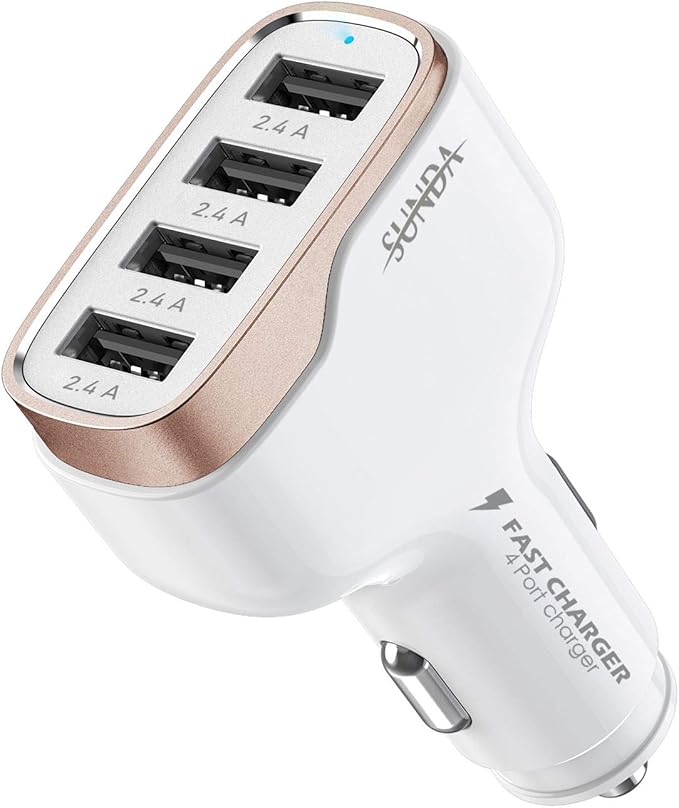 SUNDA 48W/9.6A USB Fast Car Charger, 4-Ports Car Charger Adapter for Apple and Android Smart-Phones, Car Phone Smart Charger Compatible with iPhone17/16 Pro/Max/iPhone 15/Pad Pro/Galaxy/Samsung
