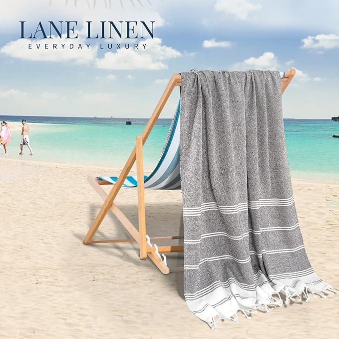 LANE LINEN Beach Towel, 2 Pack Beach Towels Oversized, 39"x71", Quick Dry Pool Towels for Adults, Absorbent Sandproof, Lightweight Travel Beach Towel - Ebony