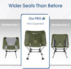 MOON LENCE High Back Folding Camping Chairs, Height-Adjustable, Widened Seat, for Beach with Anti-Sinking Feet (Green-Plus)