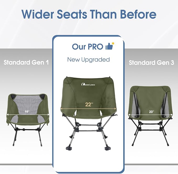 MOON LENCE High Back Folding Camping Chairs, Height-Adjustable, Widened Seat, for Beach with Anti-Sinking Feet (Green-Plus)