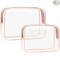 F-color 2 Pack Clear Makeup Bag, 1 Medium TSA Approved Toiletry Bag Quart Size Carry On & 1 Large for Checked Luggage, Water-resistant Clear Travel Bags for Toiletries, Rose Pink