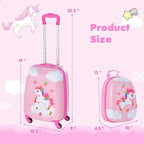 BABY JOY 2 Pcs Kids Luggage Set, 16" Toddlers Carry-on Suitcase & 12" Backpack Set, Children Travelling Case w/ 4 Casters, Retractable Handle, Lightweight Trolley Case for Girls Boys (Cloud Pony)