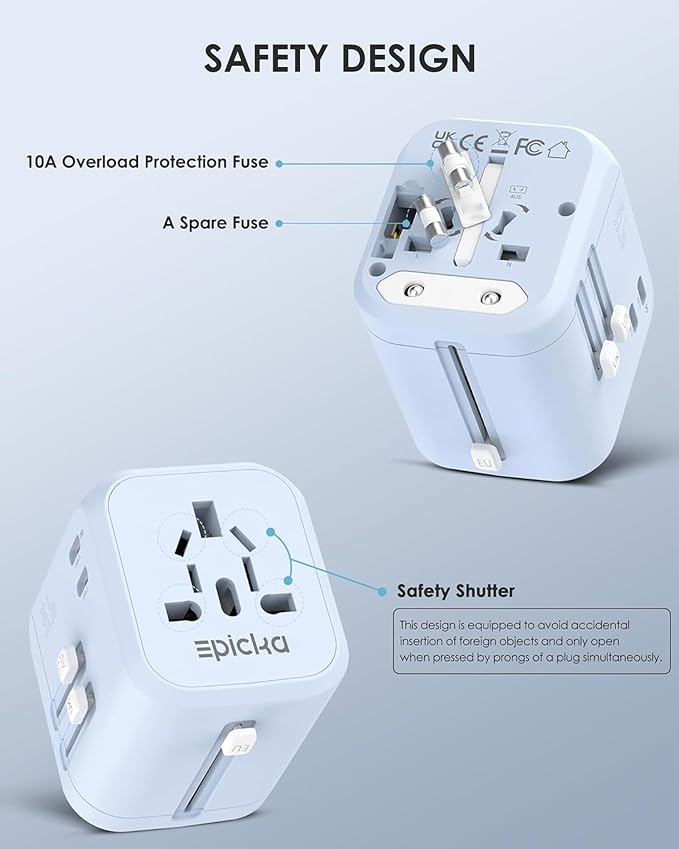 EPICKA 35W Universal Travel Adapter with 2 AC Outlet, European Travel Plug Adapter with PD Fast Charging, 6-Port (2 AC/2 USB-C/3 USB-A) International Power Adapter - Travel Essentials (TA-205, Blue)