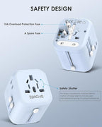 EPICKA 35W Universal Travel Adapter with 2 AC Outlet, European Travel Plug Adapter with PD Fast Charging, 6-Port (2 AC/2 USB-C/3 USB-A) International Power Adapter - Travel Essentials (TA-205, Blue)