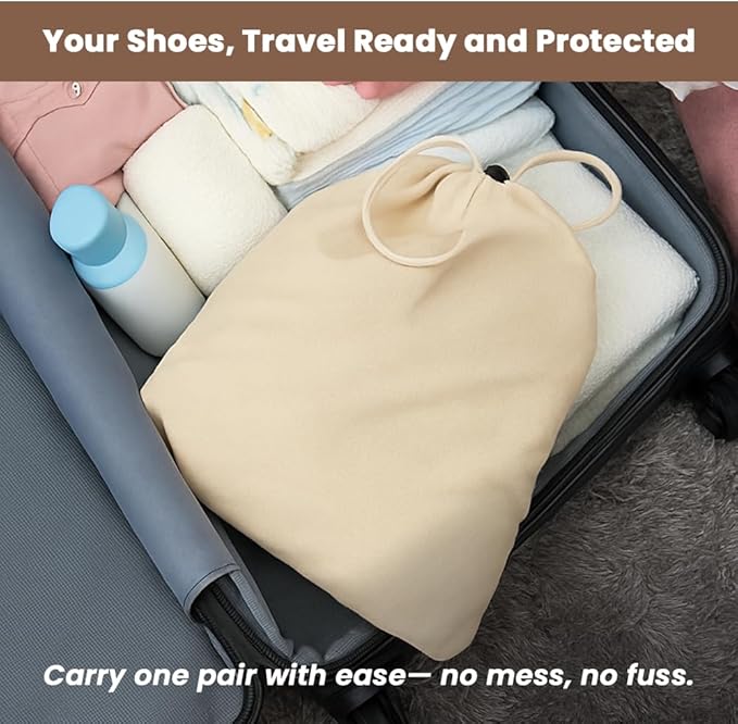 LFH Cotton Shoe Storage Bags with Drawstring, Dustproof Breathable Reusable Organizer, Perfect For Travel, Dorm, Hotel, College, Gym, Easy to Carry, Machine Washable 12"x17" (Pack of 2) - Natural