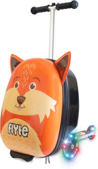 FLYTE Scooter Suitcase Folding Kids Luggage – Frazer the Fox, 18 Inch Hardshell, Ride On with Wheels, 2-in-1, 25 Litre Capacity