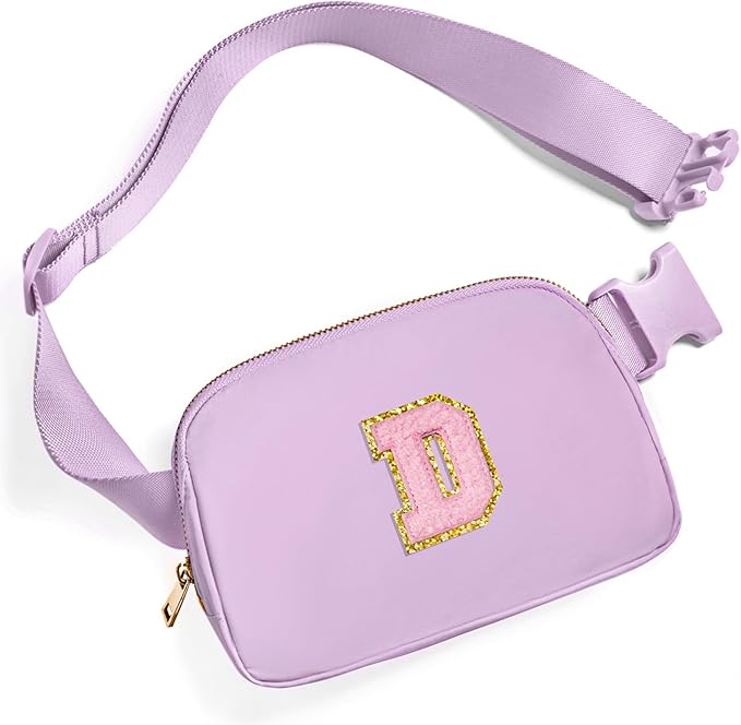 Gitus Initial Belt Bag Fanny Pack Crossbody Bag for Girls Birthday Gifts Age 8-10 Teen Girl Gifts Trend Stuff Personalized Letter Gifts for Daughter Sister (Lavender-D)