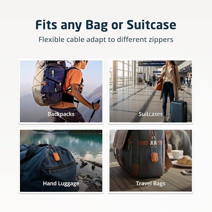 2 Pack TSA Approved Travel Combination Cable Luggage Locks for Suitcases & Backpacks - Orange
