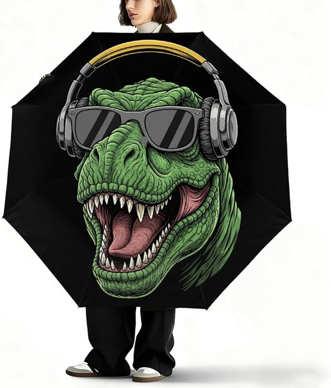 Travel Umbrella for Rain - Dinosaur Tyrannosaurus Rex Windproof Compact Small Automatic Reverse Fold Umbrellas for Women Kids, Auto Open Close Cute Umbrella for Commute, Backpack, Car