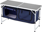 VEVOR Camping Kitchen Table, Folding Outdoor Cooking Table, 3 Adjustable Height, Aluminum Lightweight Portable Cook Station with Storage Organizer, Carry Handle, for BBQ Party Picnic RV Travel, Blue