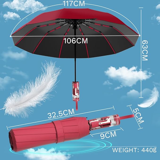 YINBAOGE Compact Travel Umbrella, Automatic Folding Windproof 12 Ribs, 42 Inch Canopy with UV Protection, Durable Lightweight Portable Parasol for Rain & Sun, Fits Car, Backpack, Men & Women