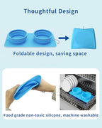Collapsible Portable 2-in-1 Dog Bowl, Integrated Travel Dog/Cat Food Water Bowl, Silicone Foldable Expandable Bowl with Carabiner - Anti-Spill and Anti-Skid - for Camping/Traveling LPFLASAT (Blue)